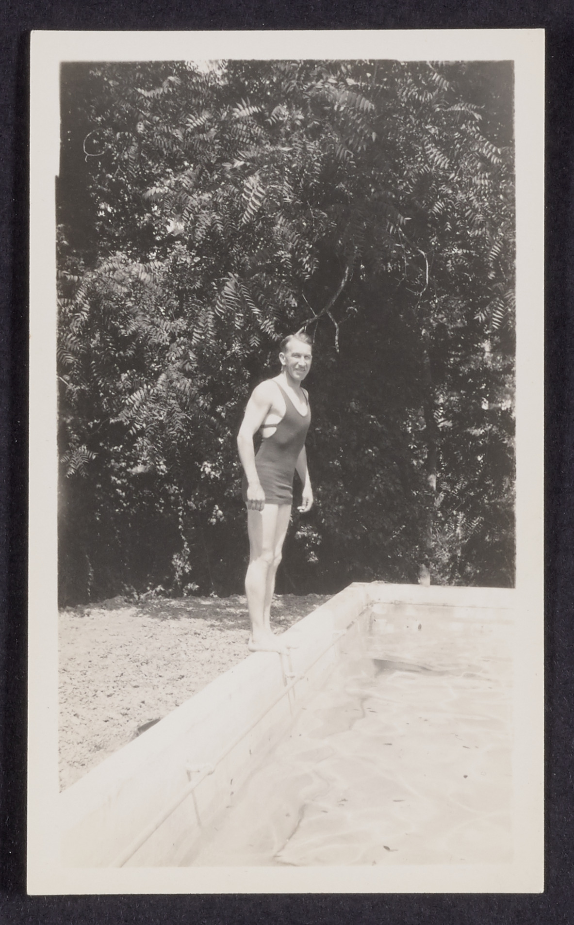 Everett S. Brown getting ready to dive into the Patterson family pool, 1920 (Internet Archive)
