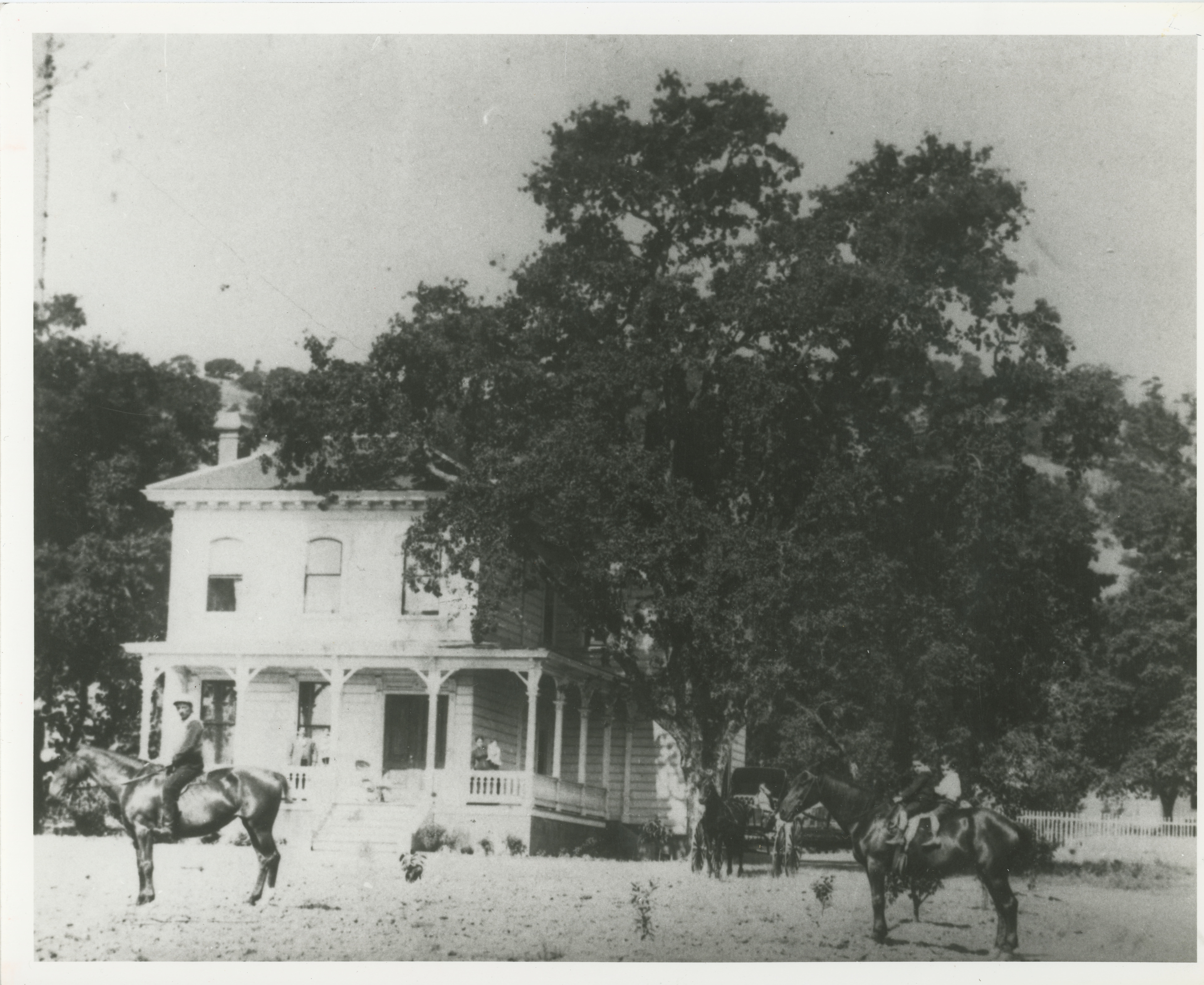 Residences: Novato, Pacheco house, Men on horseback in front, 1881, 1881 (Internet Archive)