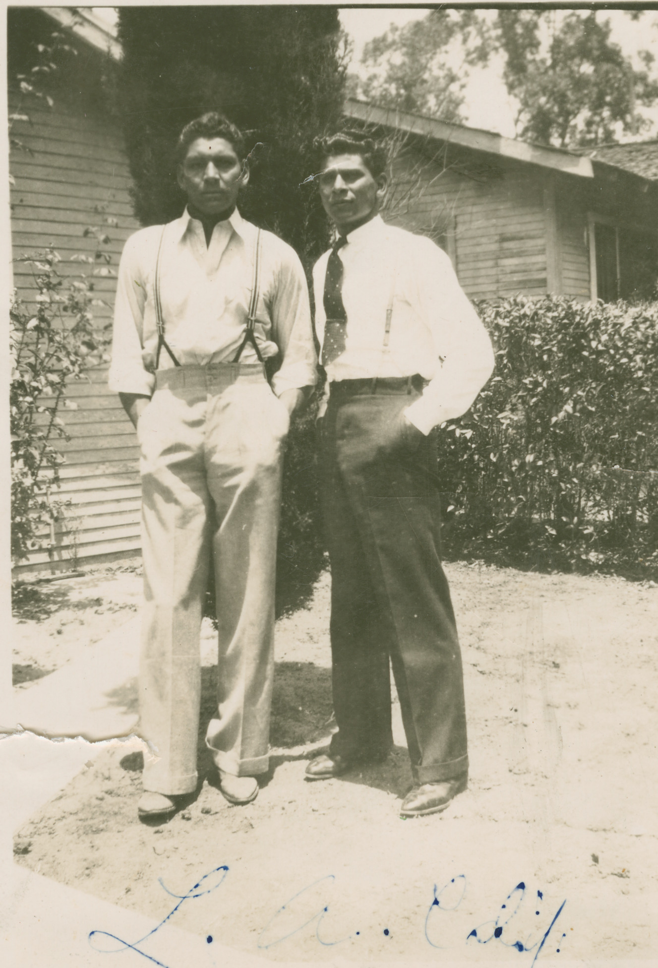 Elias Rodriguez Aparicio and unidentified male, Boyle Heights, California, 1930 (Internet Archive)