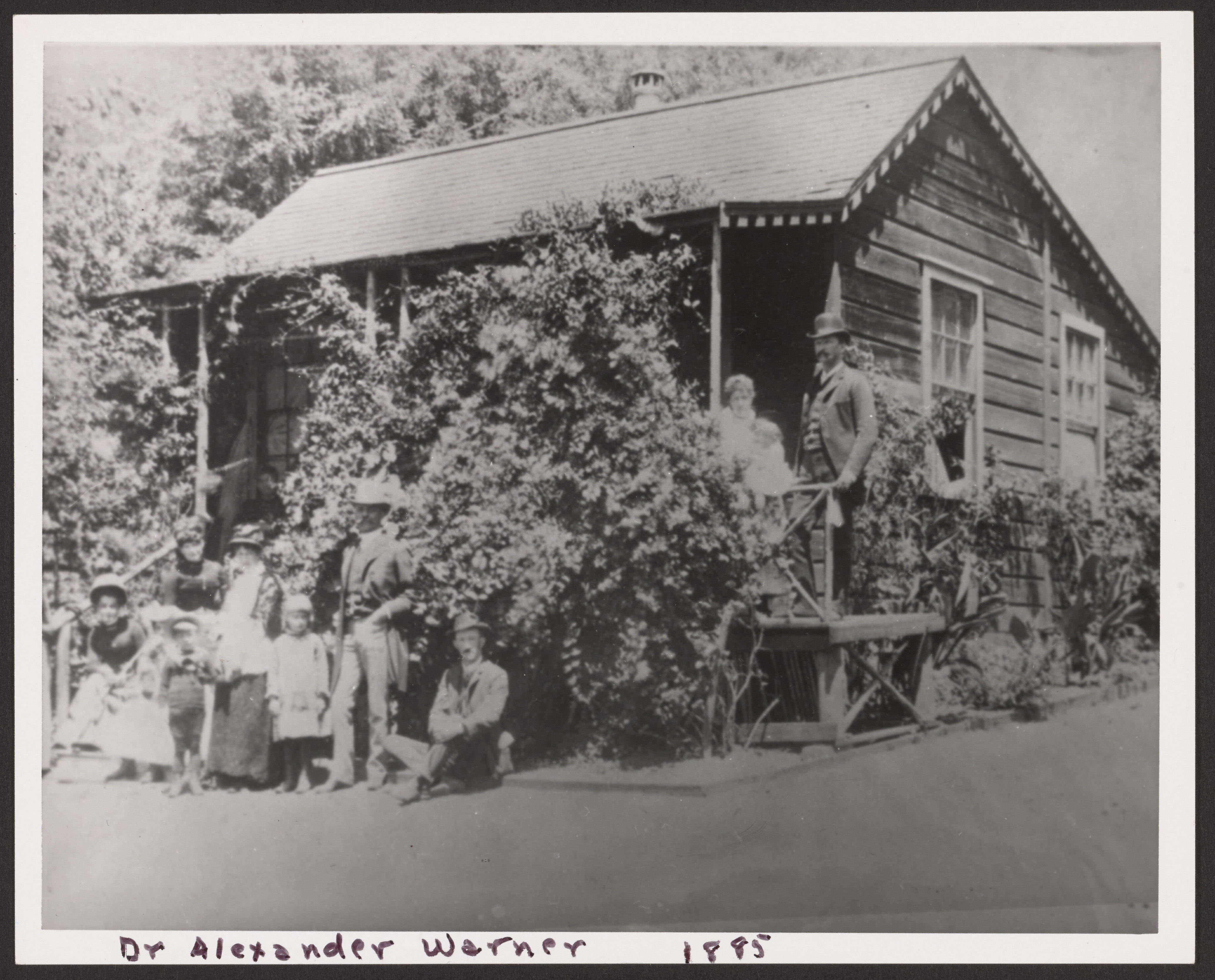 Dr. Alexander Warner and family at summer home, 1886 (Internet Archive)