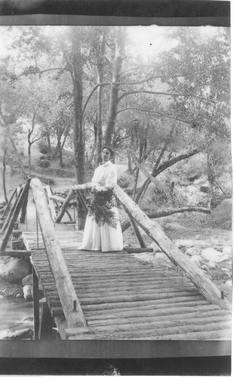 Girl on Bridge, California Hot Springs, California, 1914 (Internet Archive)