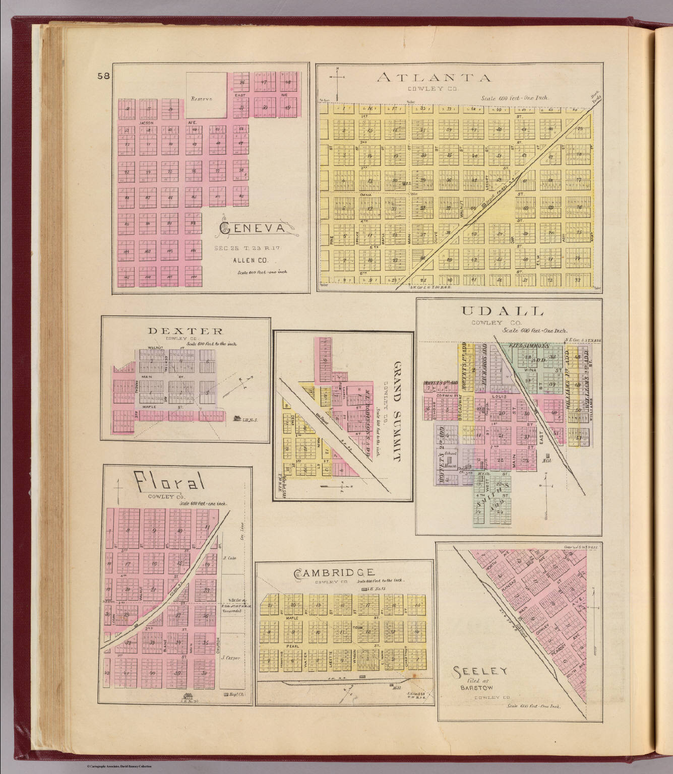 Geneva ... Allen Co. (with) Atlanta ... (with) Dexter ... (with) Grand Summit ... (with) Udall ... (with) Floral ... (with) Cambridge ... (with) Seeley, filed as Barstow ... (all) Cowley Co. (L.H. Eve (Civil War), 1887 (Internet Archive)