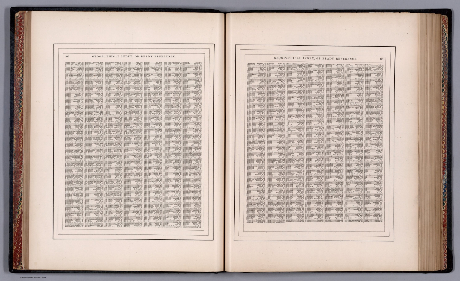 (Index Page to) Geographical index, or ready reference, consisting a list of the cities, towns, villages, and post -offices ... (to accompany) Johnson's New Illustrated Family Atlas Of The World ... M, 1880 (Internet Archive)