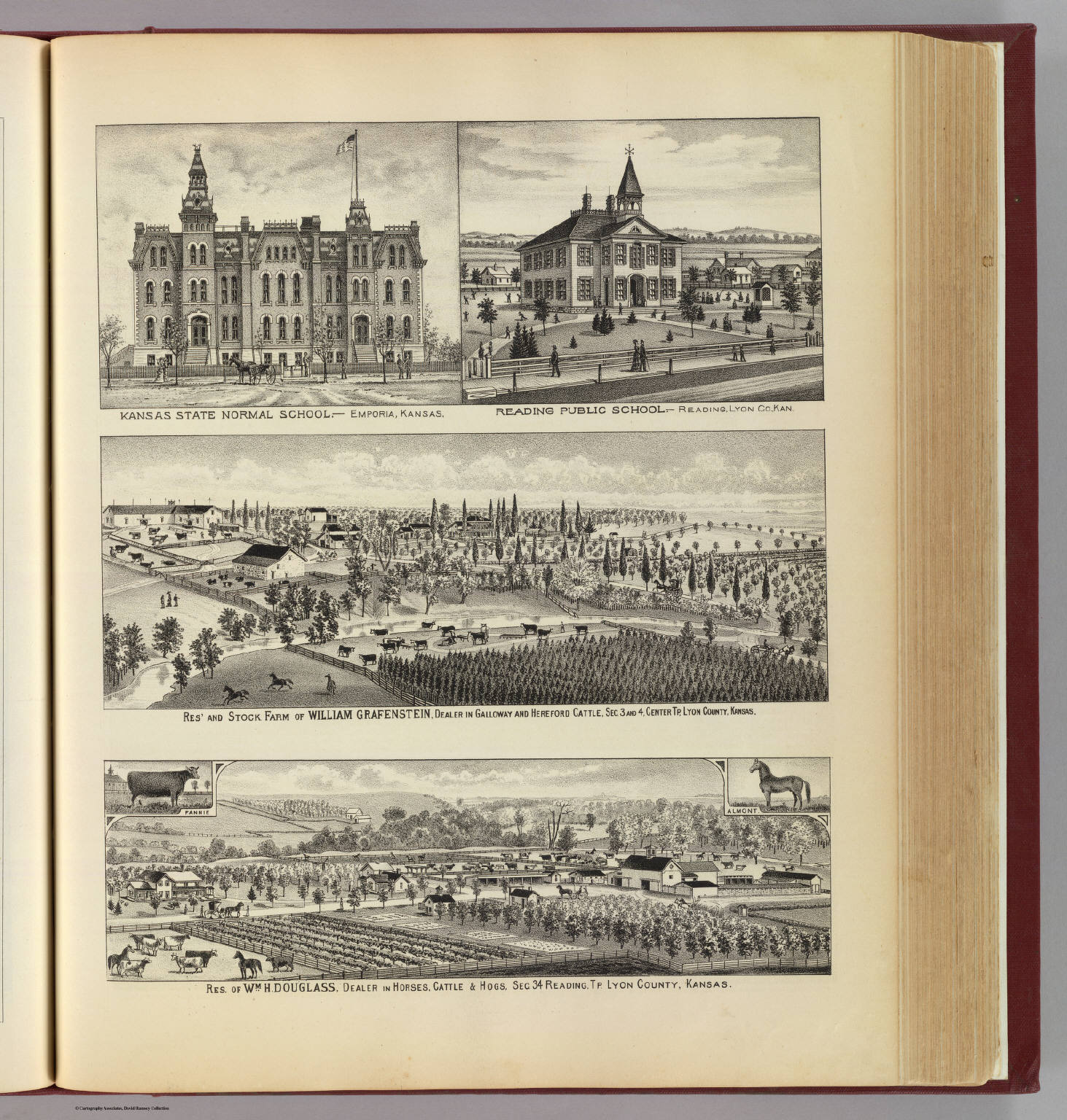 Kansas State Normal School-Emporia, Kansas. (with) Reading Public School-Reading ... (with) Res. and stock farm of William Grafenstein ... Center Tp. ... (with) Res. of Wm. H. Douglass ... Reading Tp. (Civil War), 1887 (Internet Archive)