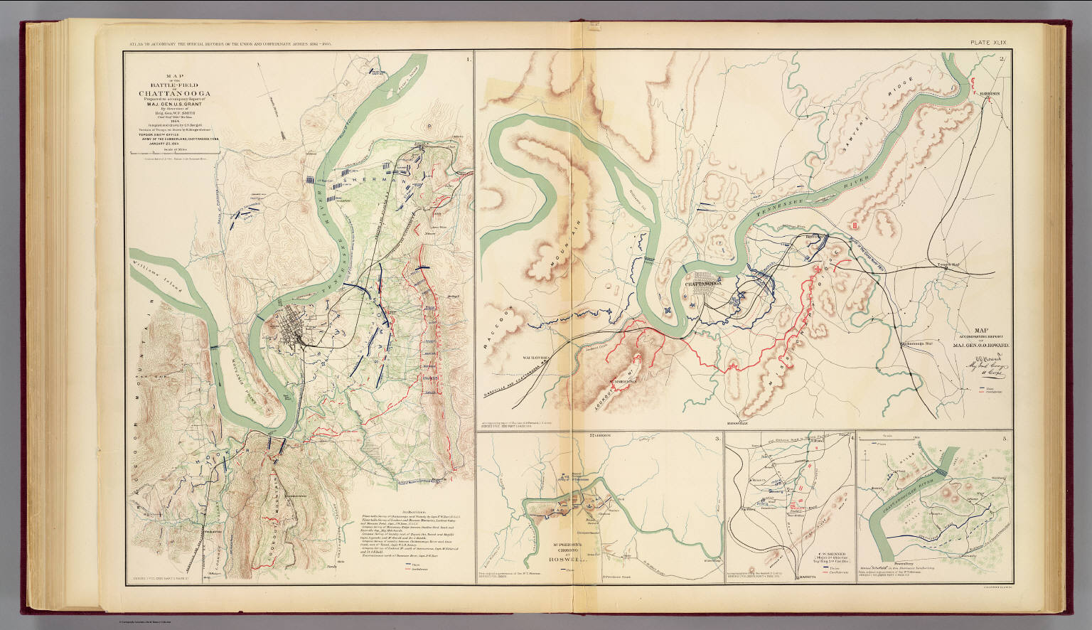 Map of the battle-field of Chattanooga. Prepared to accompany report of Maj. Gen. U.S. Grant. By direction of Brig. Gen. W.F. Smith ... 1864. Compiled and drawn by C.S. Mergell. Position of troops, et (Civil War), 1895 (Internet Archive)