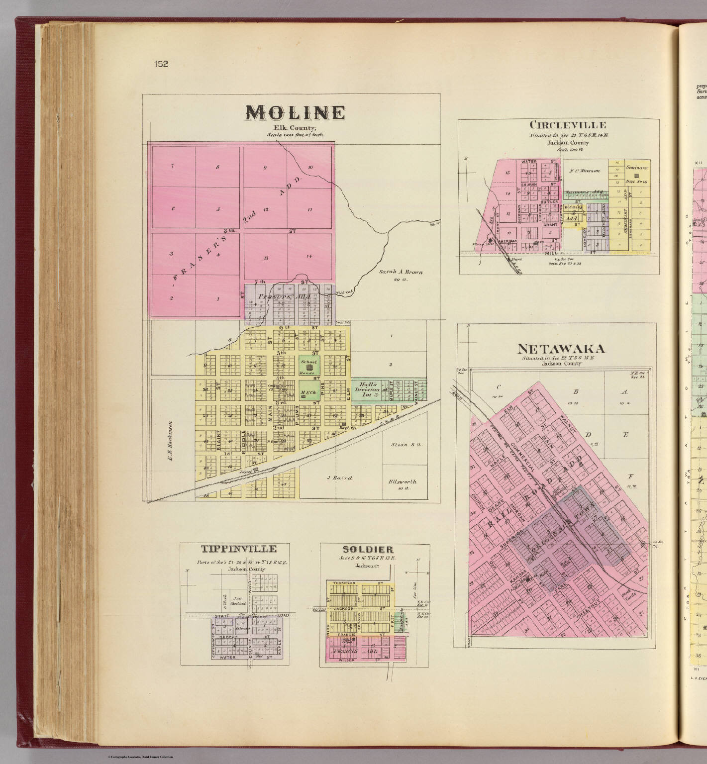 Moline, Elk County. (with) Circleville ... Jackson County. (with) Netawaka ... Jackson County. (with) Tippinville ... Jackson County. (with) Soldier ... Jackson Co. (L.H. Everts & Co., publishers, Phi (Civil War), 1887 (Internet Archive)