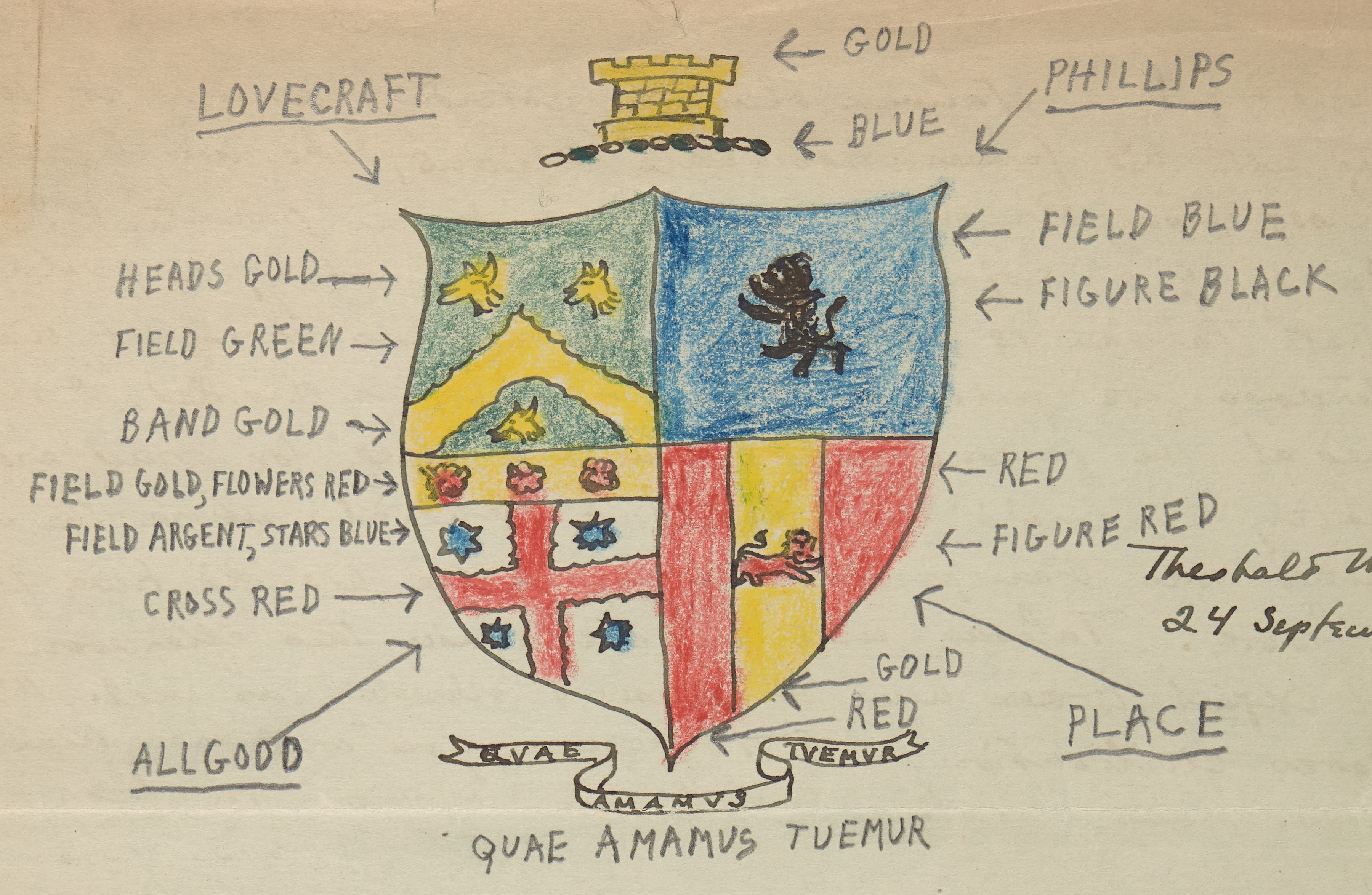 H. P. Lovecraft’s coat of arms & bookplate, 1927 (Internet Archive)