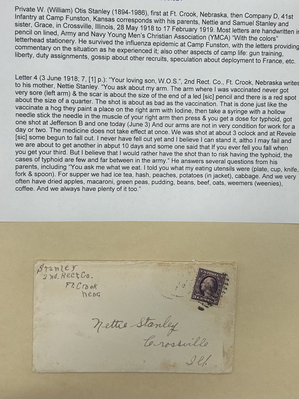 Letter: Soldier describes getting multiple vaccination shots at U.S. Army training camp, 1918 (Internet Archive)