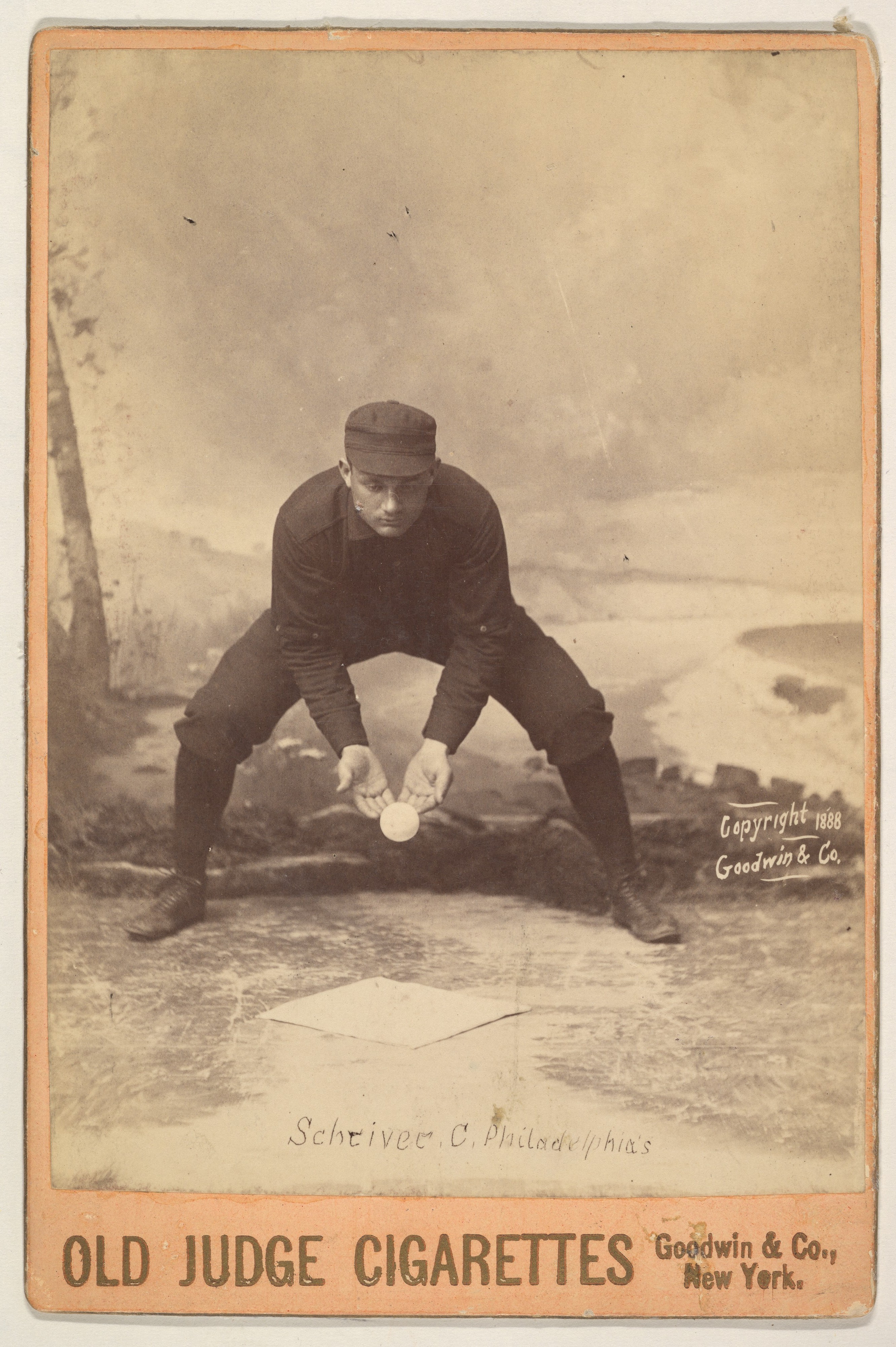 Schriver, Catcher, Philadelphia, from the series Old Judge Cigarettes, 1888 (Internet Archive)