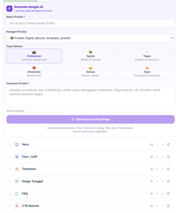 AI Generate Landing Page