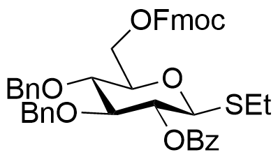 Ethyl 2-O-benzoyl-3,4-di-O-benzyl-6-O-fluorenylmethoxycarbonyl-1-thio-beta-D-glucopyranoside structure