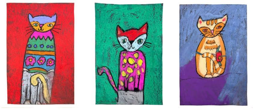 Colorful Cats! kids painting class at Wild Peach & Co.