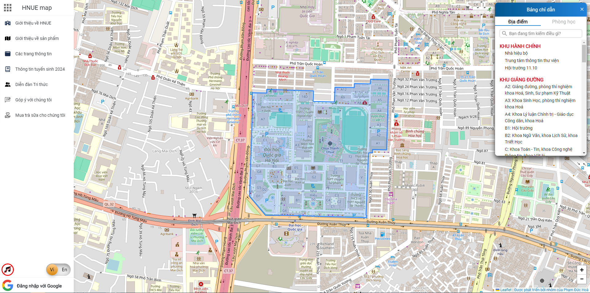 Ảnh demo bản đồ tương tác Trường Đại học Sư phạm Hà Nội