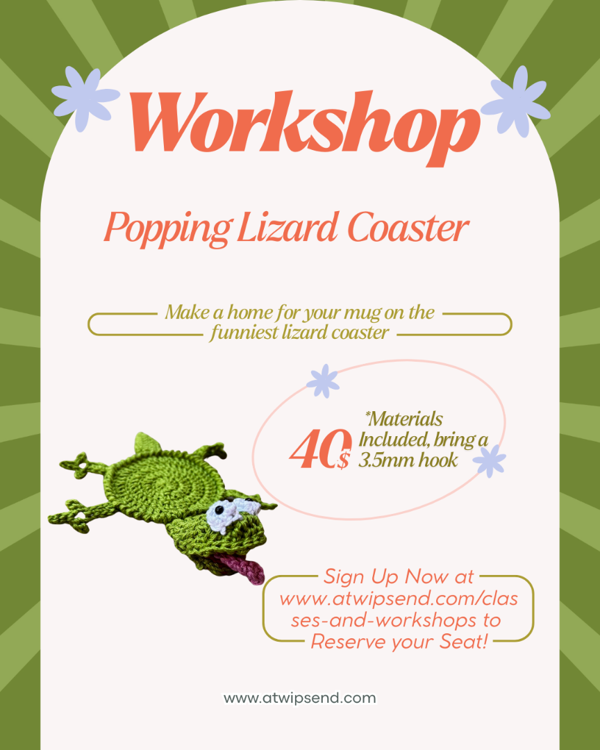 Crochet Popping Lizard Coaster Workshop 🦎🧶 | August 27, 2pm
