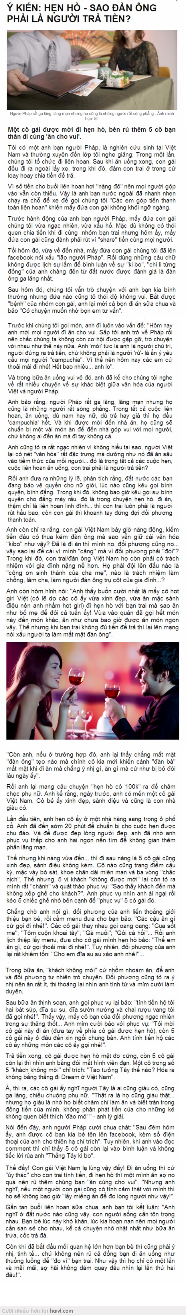 ý kiến: hẹn hò - sao đàn ông phải là người trả tiền???
