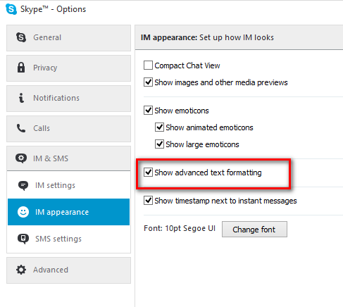 Định dạng nội dung khi chat trong Skype
