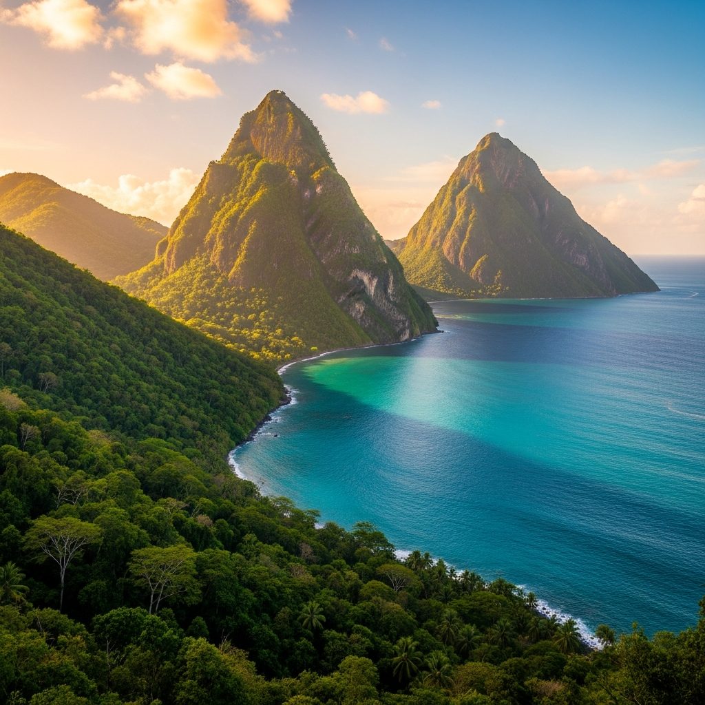 The Pitons and the Saint Lucian coast
