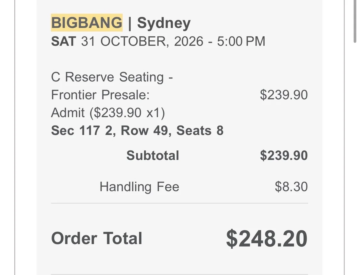 🔥 [양도] BIGBANG 시드니 콘서트 티켓 1장