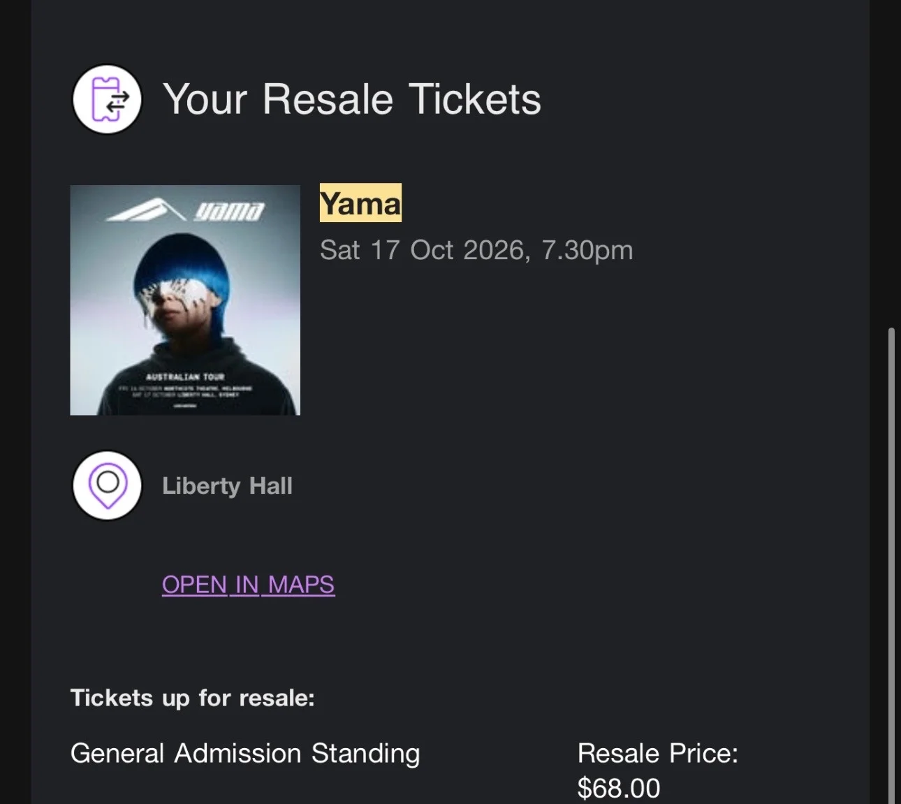 17/10 yama 콘서트 티켓 양도