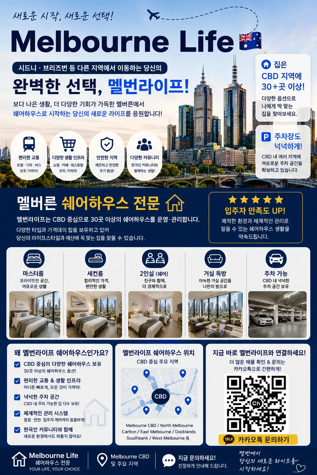 Melbourne CBD 쉐어하우스 독방 입주자 모집 (장단기 가능)