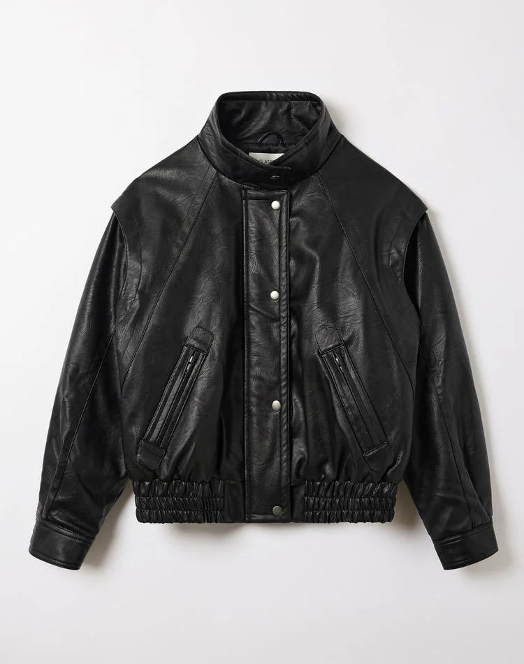 [Glassons] 여성 가죽자켓 Funnel Neck Faux Leather Jacket (블랙, AU M/L)