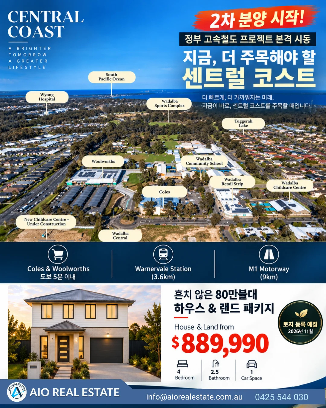 🔷AIO부동산🔷센트럴 코스트 하우스랜드패키지🔷$889,990부터🔷2차 분양 시작🔷