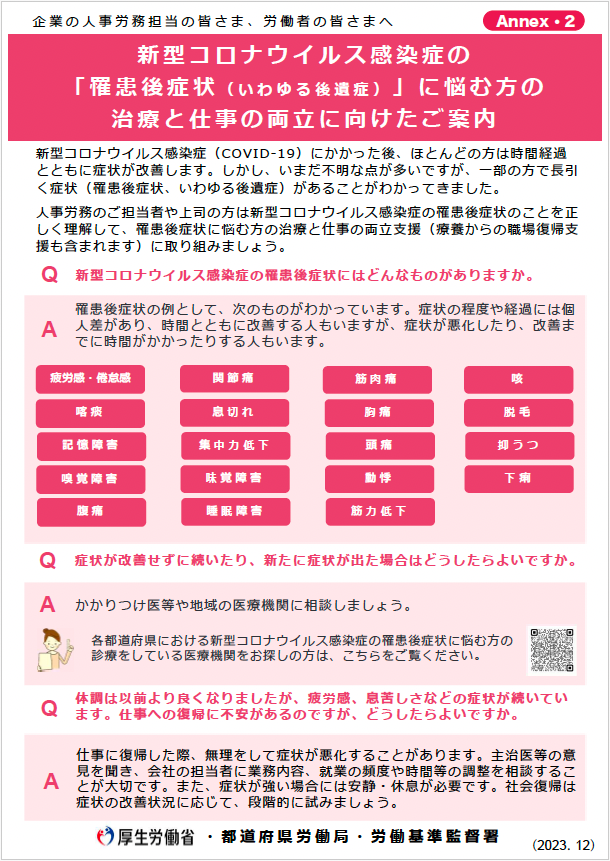 厚労省 「コロナ罹患後症状のマネジメント」 が改訂、 2023年10月以来