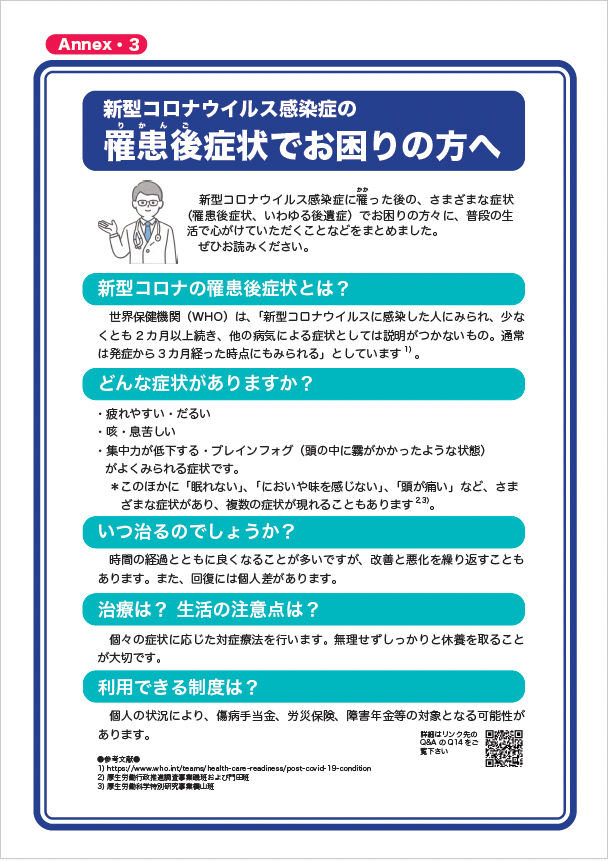 厚労省 「コロナ罹患後症状のマネジメント」 が改訂、 2023年10月以来