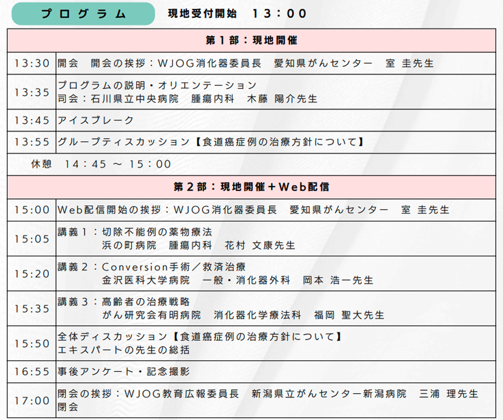 【7/5開催】WJOG : 食道癌における免疫治療を含む集学的治療の理解と実践のためのセミナー