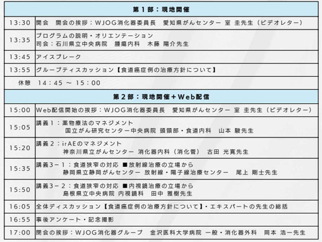 【11月8日】 ｢WJOG食道癌における免疫治療を含む集学的治療の理解と実践のためのセミナープログラム｣ のご案内
