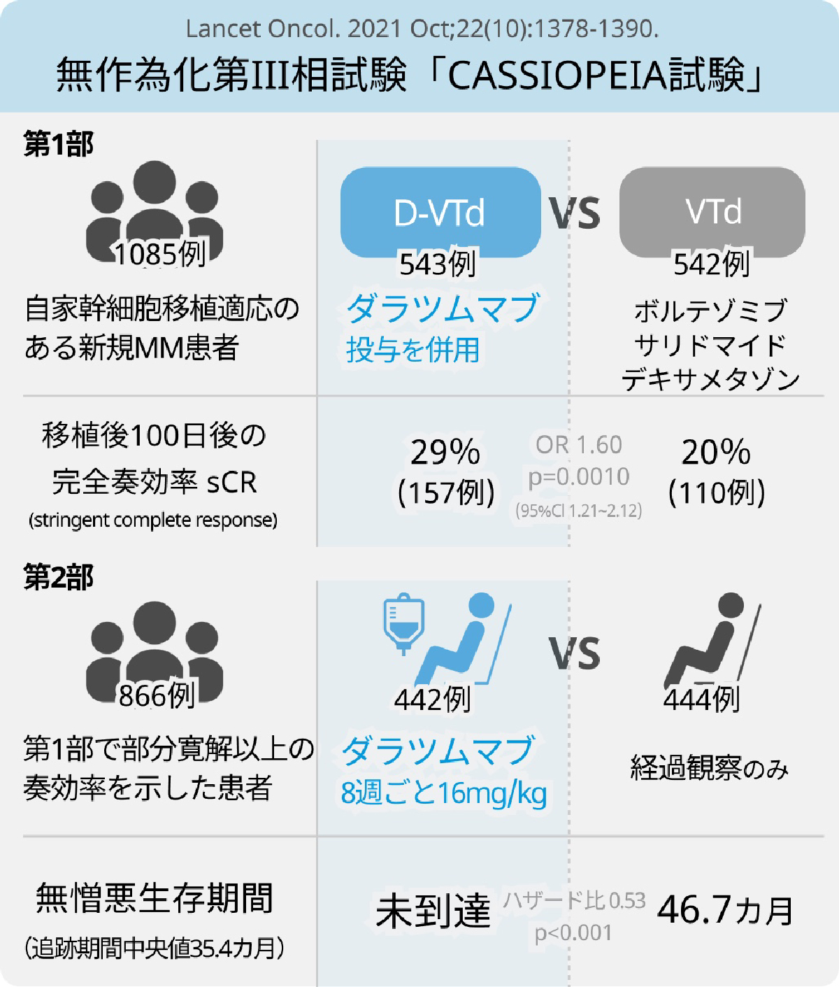 新規多発性骨髄腫に対するダラツムマブ維持療法D-VTd、有効性を示す（CASSIOPEIA試験）