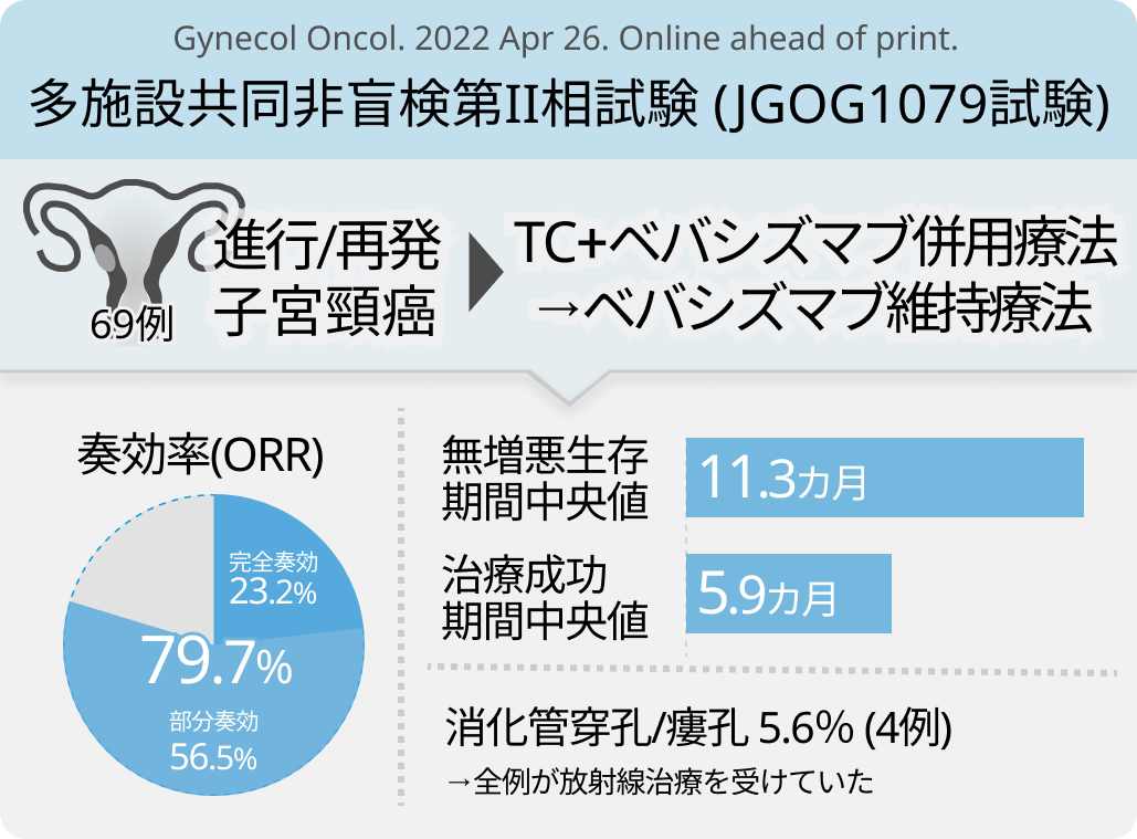 【第Ⅱ相試験】進行/再発子宮頸癌患者へのTC+ベバシズマブ併用療法の有効性を検討 (Gynecol Oncol)