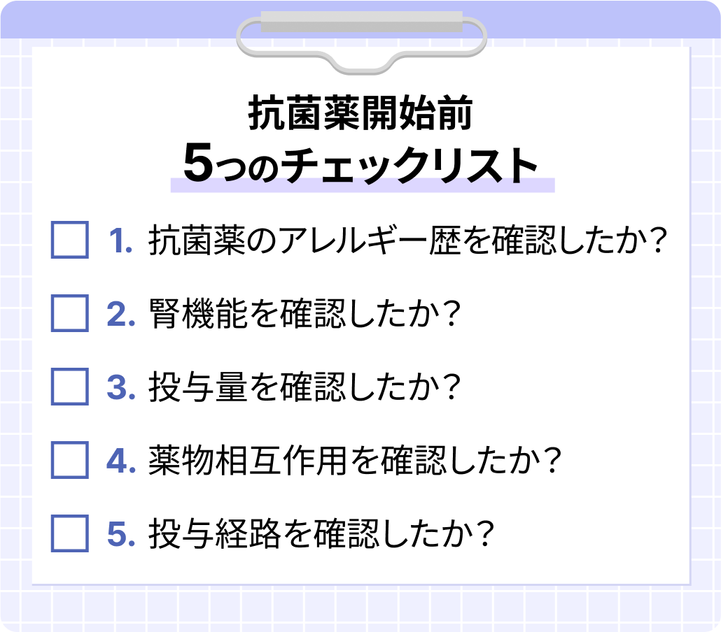抗菌薬を開始！その前に確認する５つのポイントとは？