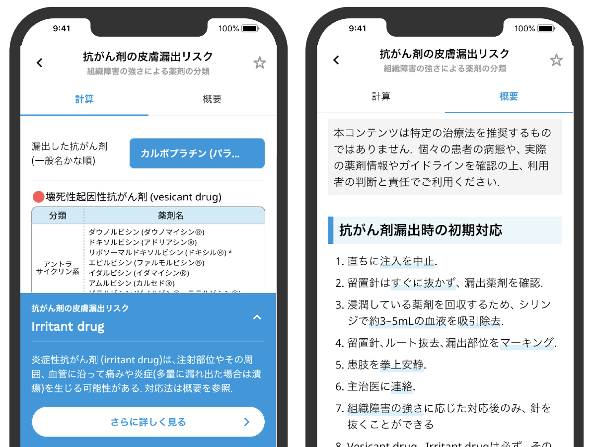 抗がん剤の血管外漏出リスク分類と初期対応【無料の医療計算ツール】