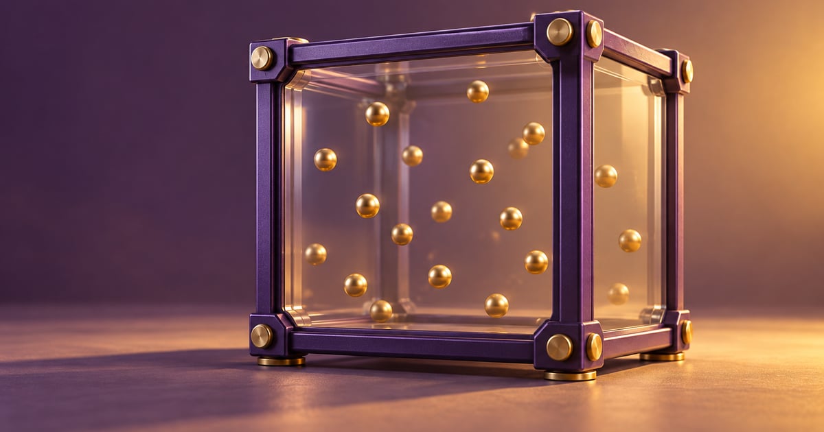 Recipient rigid stilizat cu sfere, concept despre volum constant
