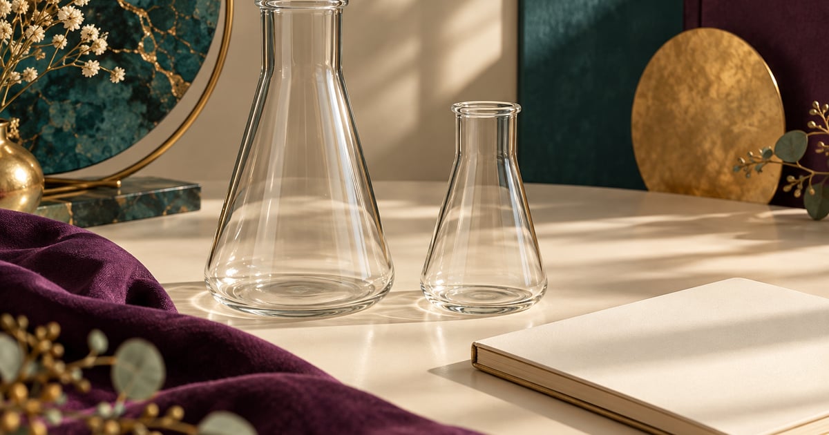 Două vase transparente de dimensiuni diferite, metaforă a randamentului unei transformări.