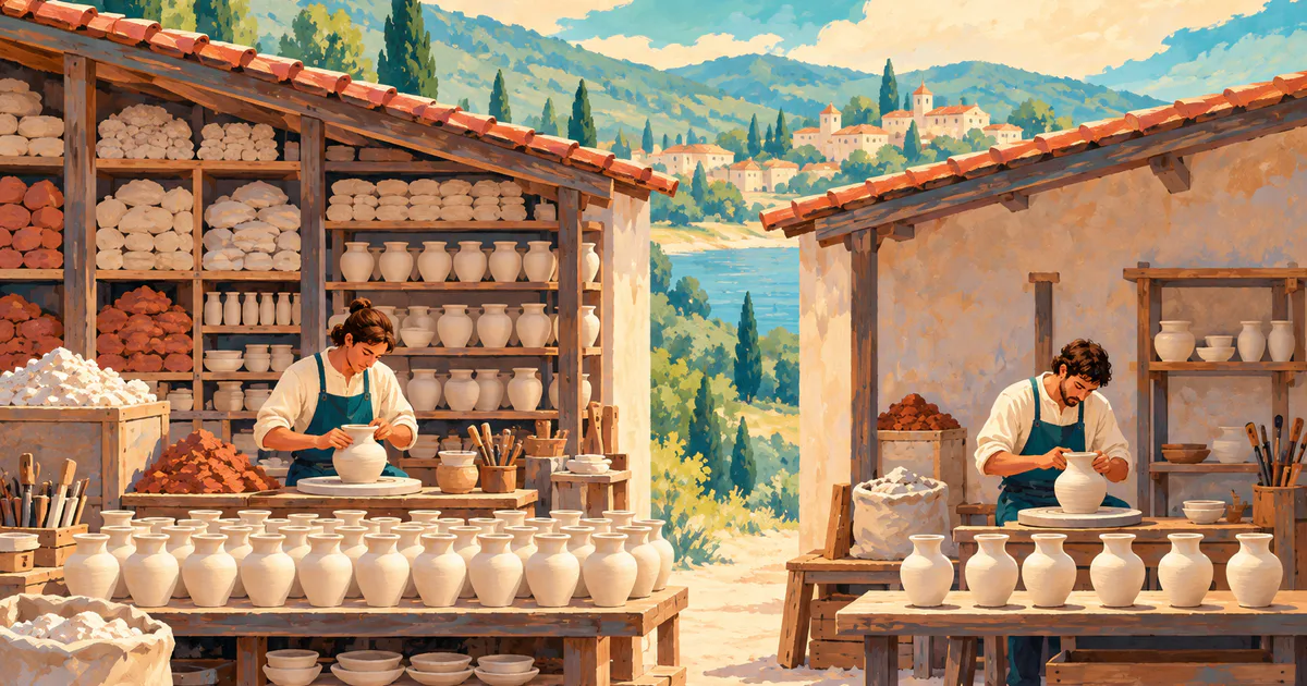 Două ateliere de ceramică cu resurse diferite, metaforă pentru condițiile ofertei.