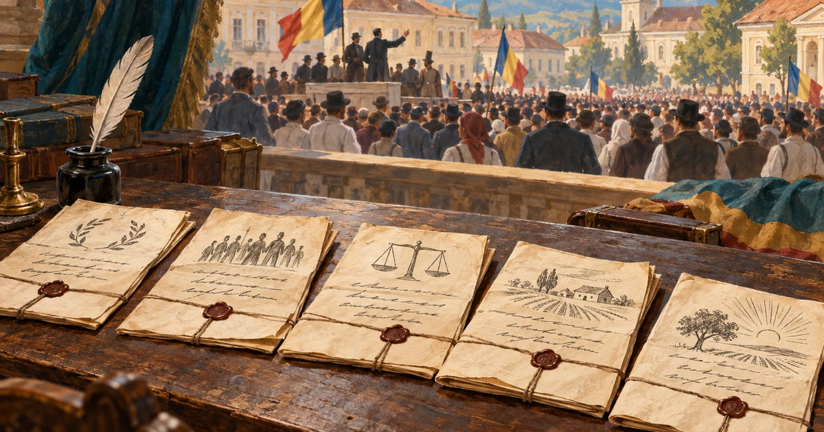 Cinci documente și o mulțime într-o piață evocă programele revoluționare din 1848.