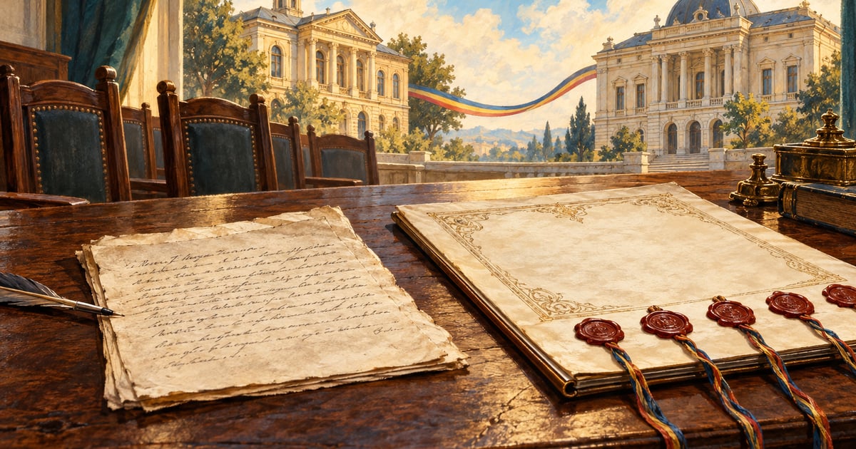 Două documente diplomatice și o masă de adunare evocă cererile din 1857 și Convenția din 1858.