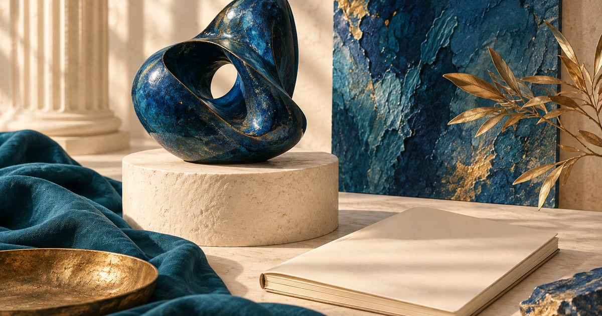 Sculptură ceramică albastră, copertă conceptuală inspirată de culoarea albastrului de Prusia.