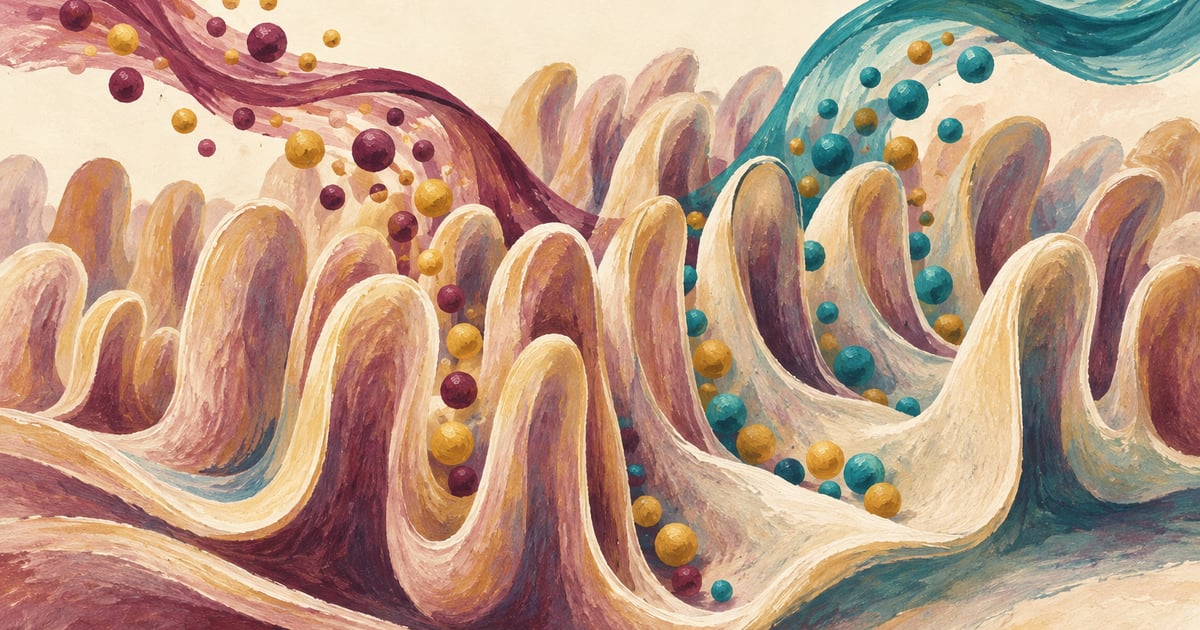 Pliuri artistice și mărgele colorate sugerează suprafața de absorbție intestinală.