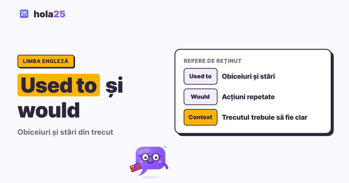 Used to și would: diferențe, exemple și exerciții. Used to: Obiceiuri și stări. Would: Acțiuni repetate. Context: Trecutul trebuie să fie clar.