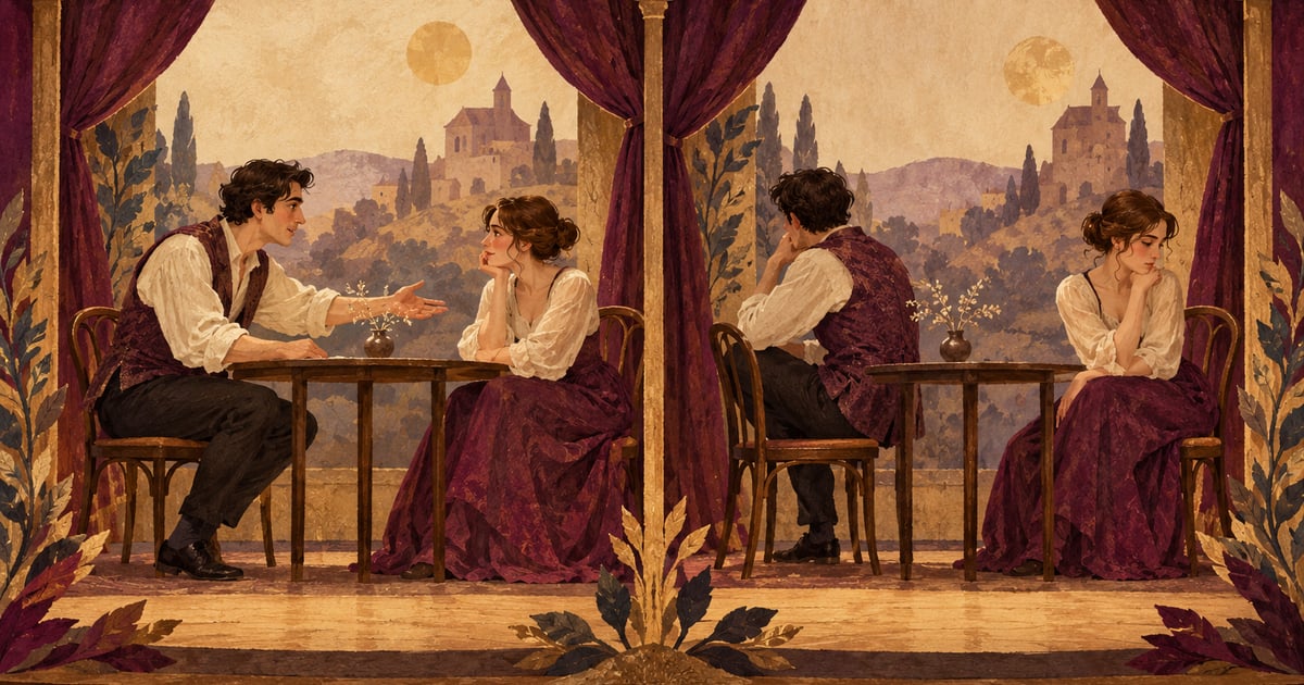 O scenă de teatru miniaturală cu două variante de gest și lumină pentru aceeași întâlnire.
