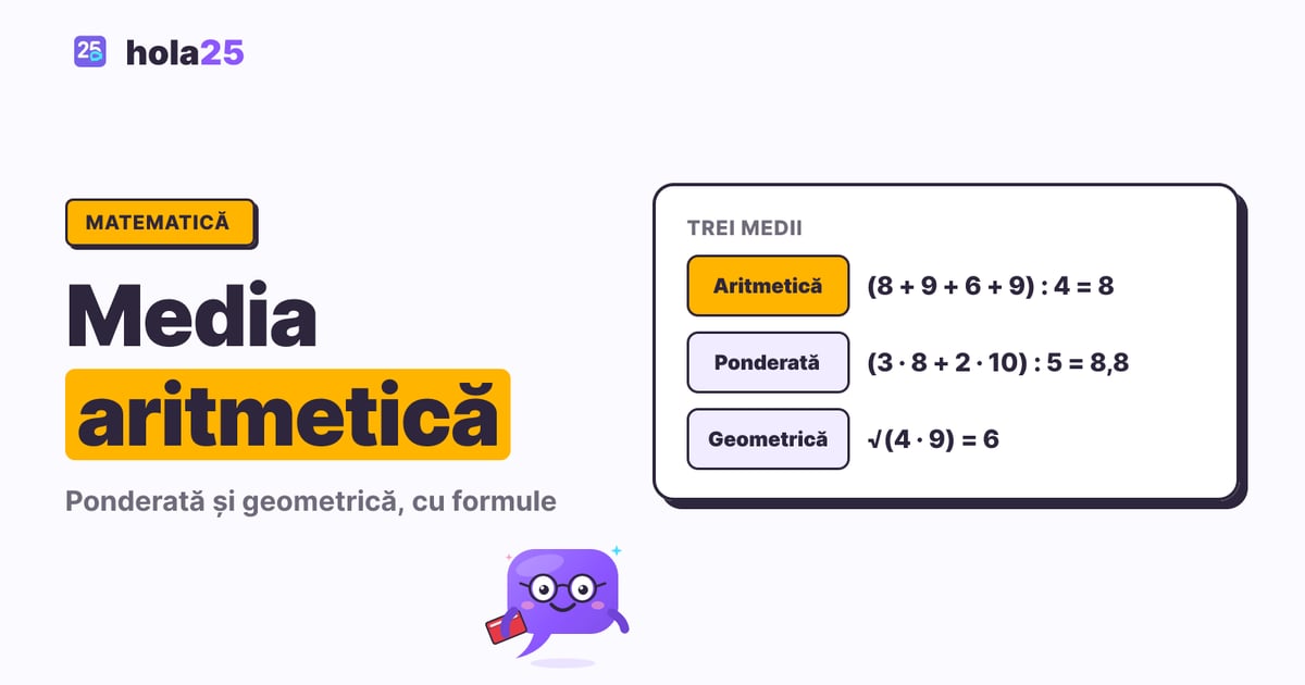 Trei feluri de medie, cu câte un exemplu: aritmetică, ponderată și geometrică