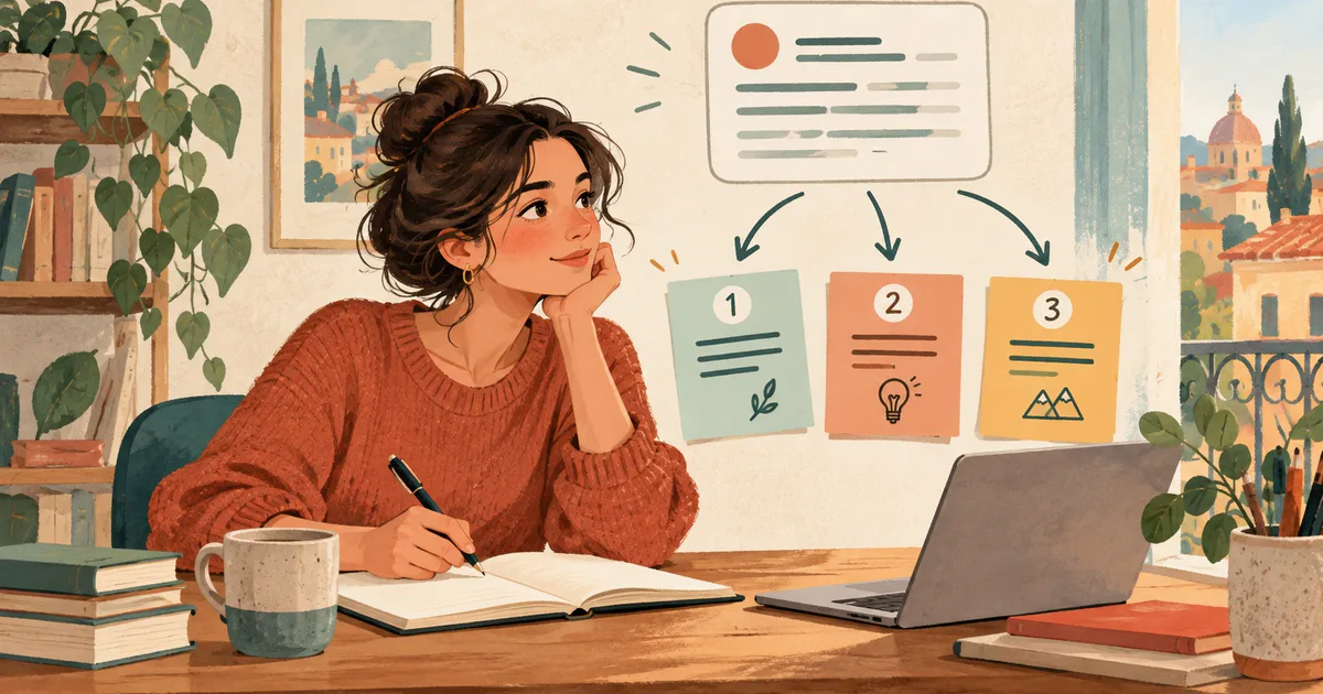 O persoană extrage trei idei dintr-un mesaj și le notează pe cartonașe.
