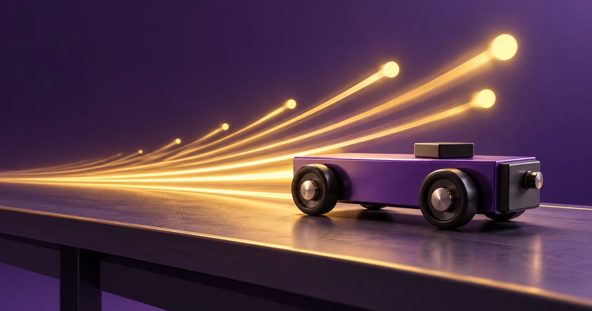 Cărucior și accente luminoase, concept vizual despre accelerație