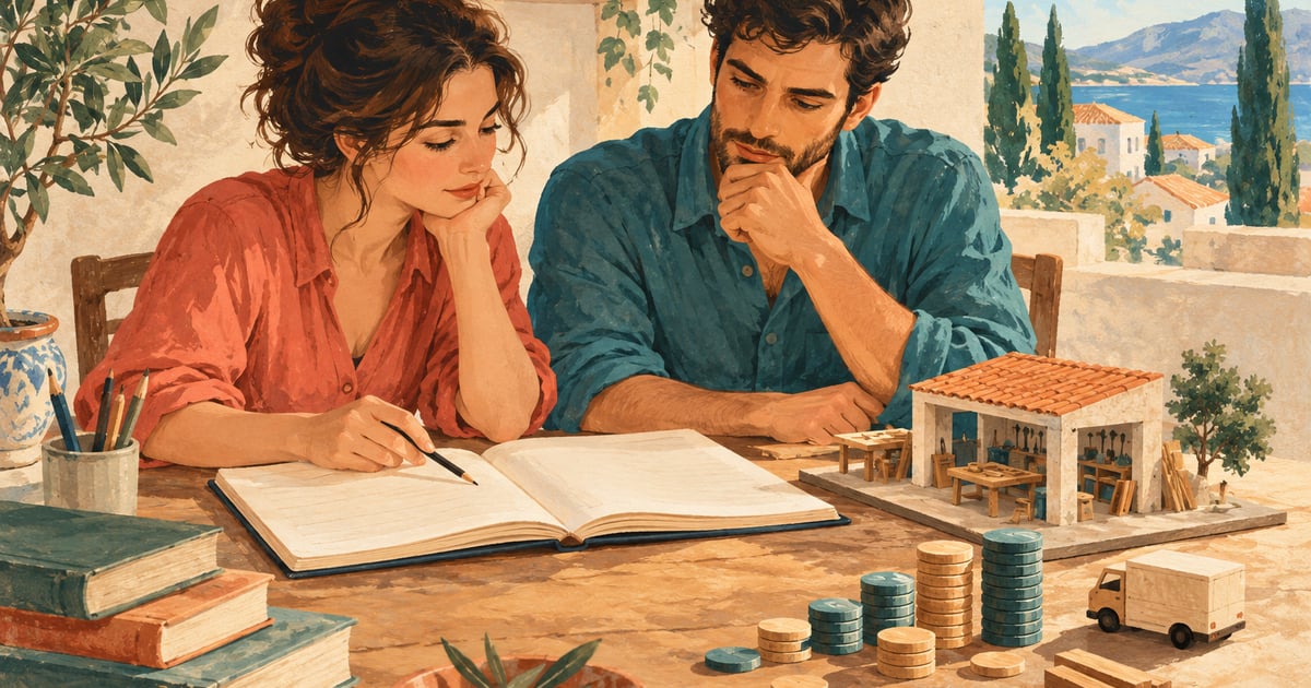 Două persoane analizează un registru și un atelier în miniatură, ilustrație despre credit.