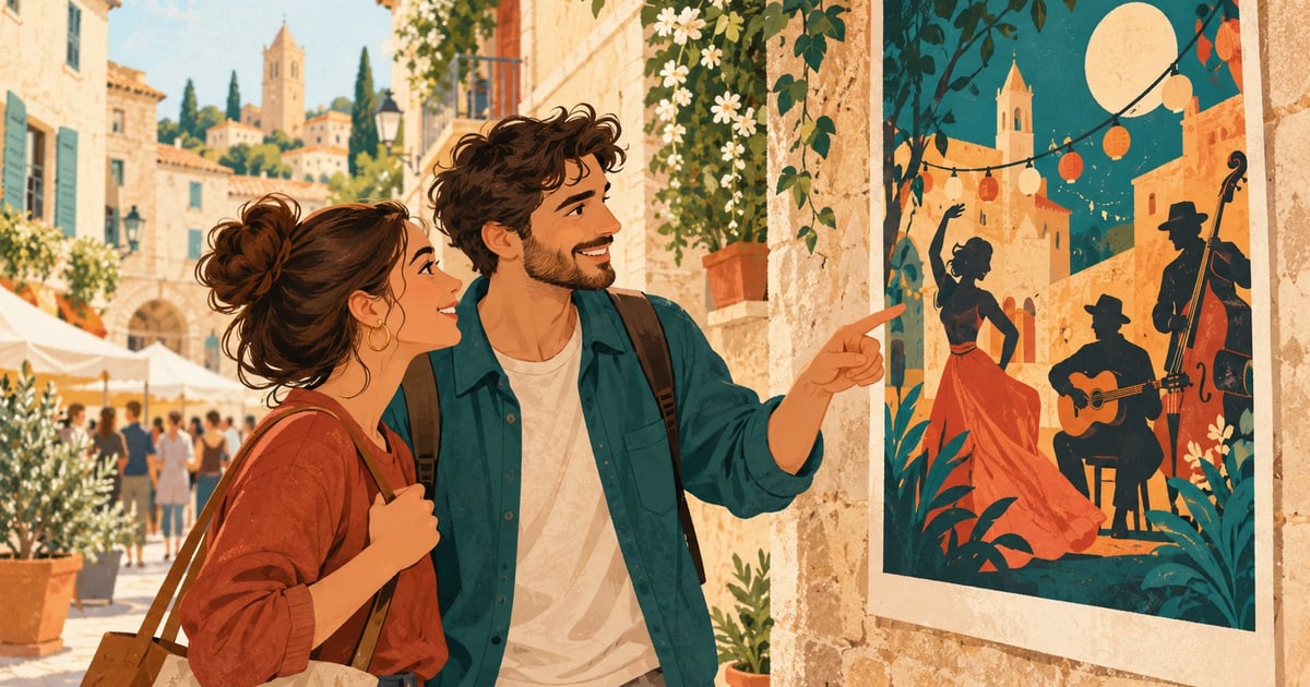 Două persoane citesc un afiș de atelier creativ pe un panou comunitar.