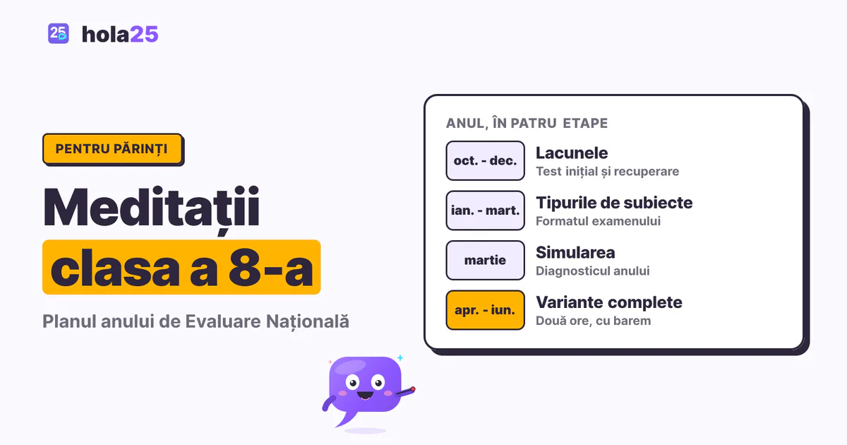 Planul anului pentru clasa a VIII-a în patru etape: lacune, tipuri de subiecte, simulare și variante complete