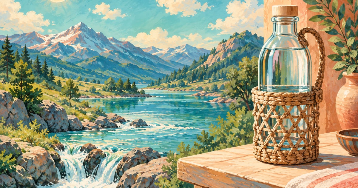 Peisaj natural și apă într-un recipient pregătit pentru transport, ilustrație conceptuală.